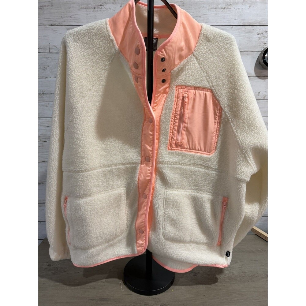 Puma Sherpa Fleece Jacket Womens Ivory Neon Pink Athletic Outerwear M